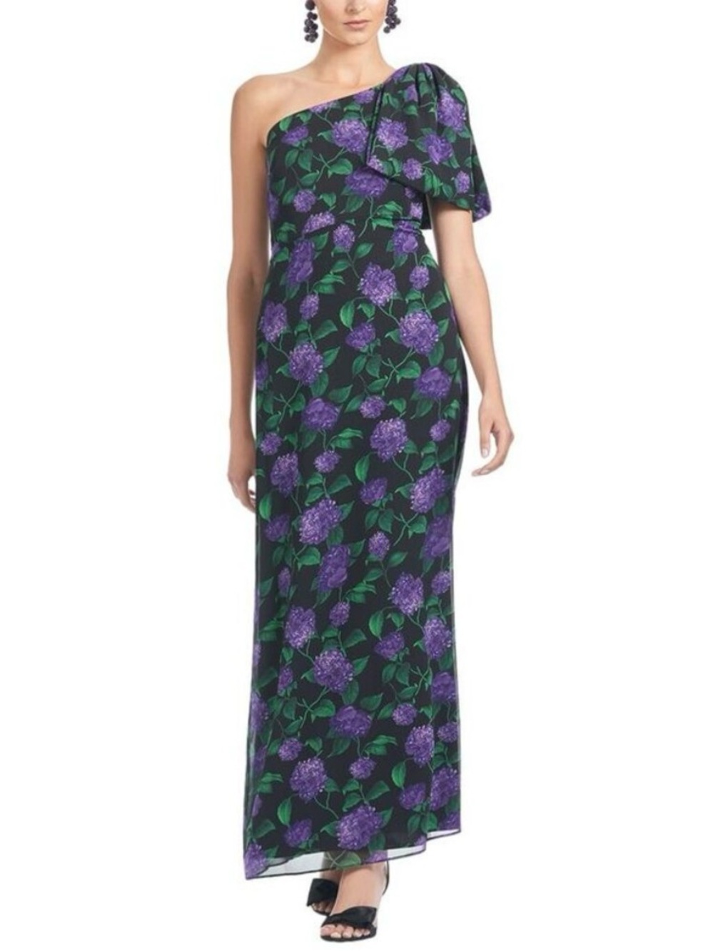 Sachin & Babi Chelsea Gown Violet Garden 22W Purple Black Floral OneShoulder NWT